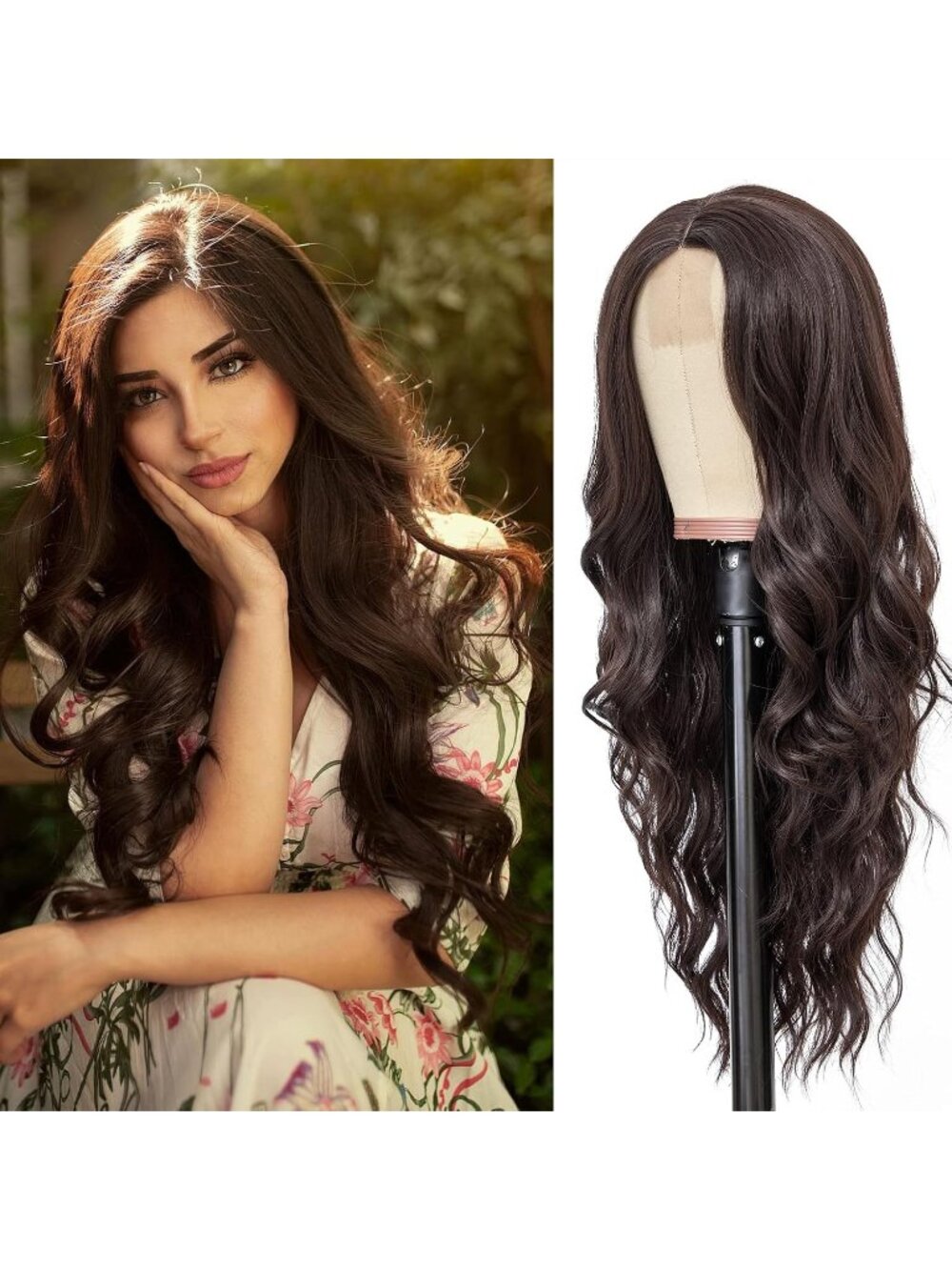 Women's Chocolate Brown 26 Inch Natural Looking Heat Resistant Long Wavy Wigs